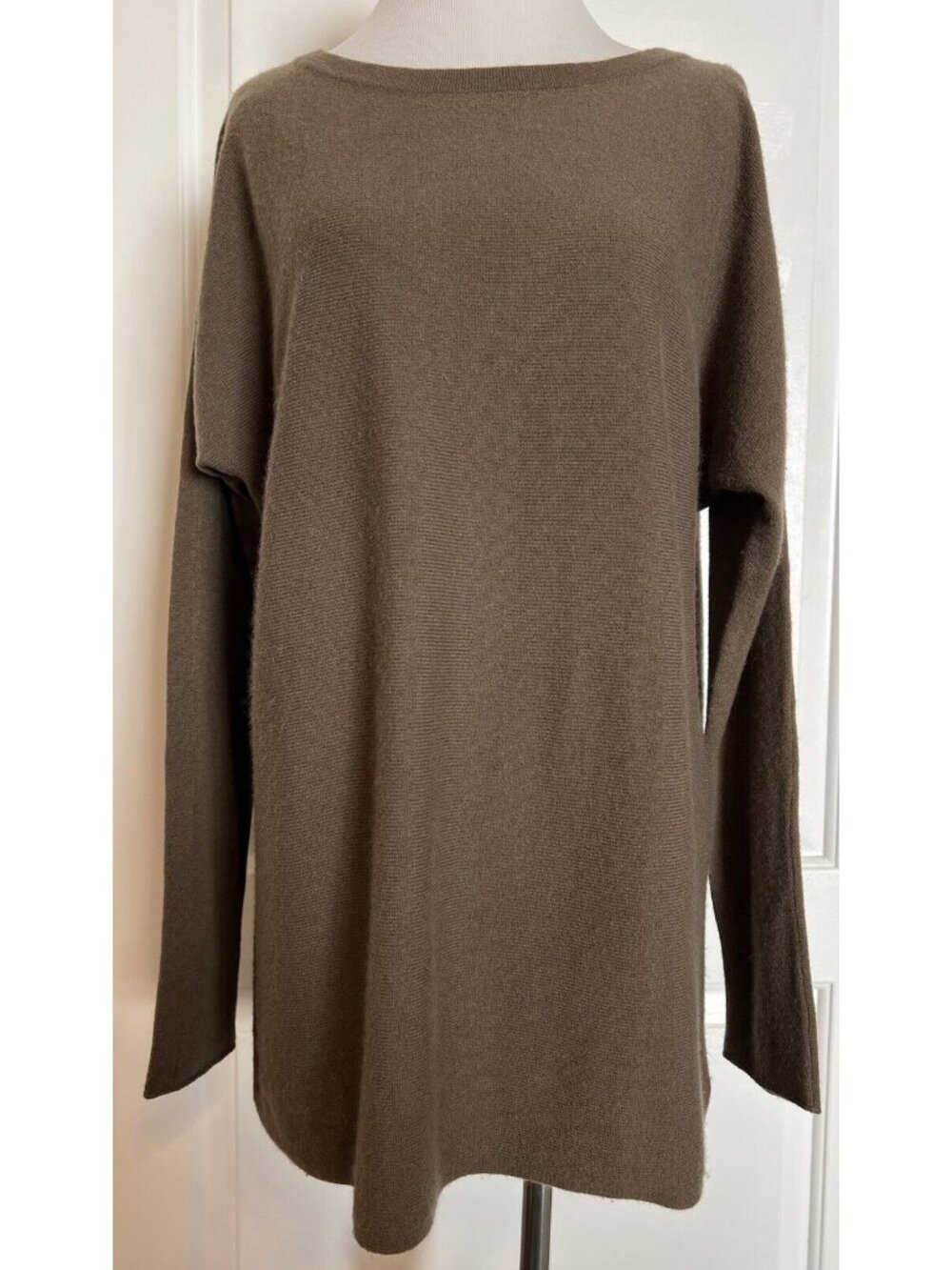 $365 VINCE Designer Stretch Wool Cashmere Brown Round Neck Tunic Sweater M